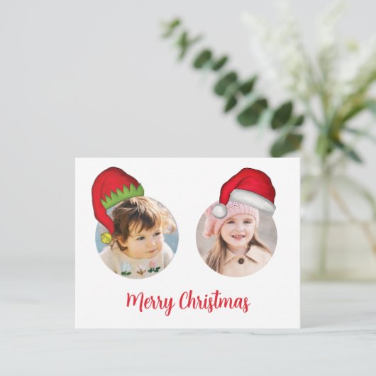 クリスマスかわいいサンタおもしろい小妖精や小人お洒落3枚の写真 シーズンポストカード (スタンド正面)