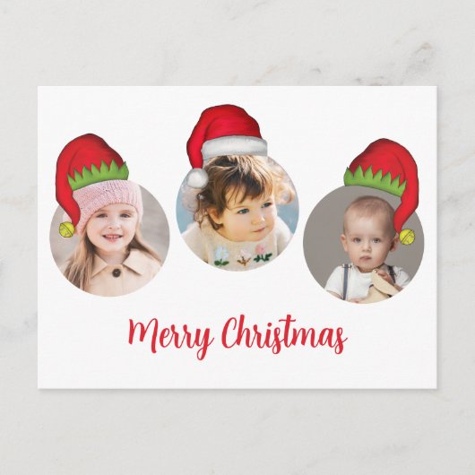 クリスマスかわいいサンタおもしろい小妖精や小人お洒落4写真 シーズンポストカード (正面)