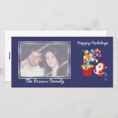 クリスマスかわいいサンタクロースとギフトボックスの写真カード シーズンカード (正面/裏面)