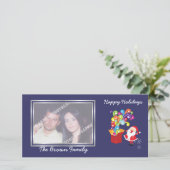 クリスマスかわいいサンタクロースとギフトボックスの写真カード シーズンカード (スタンド正面)