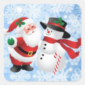 クリスマスかわいいサンタクロースと雪だるま20 スクエアシール (正面)