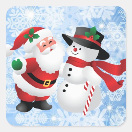 クリスマスかわいいサンタクロースと雪だるま20 スクエアシール (正面)