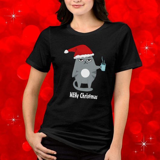 クリスマスかわいいサンタ猫クリスマス トライブレンドTシャツ