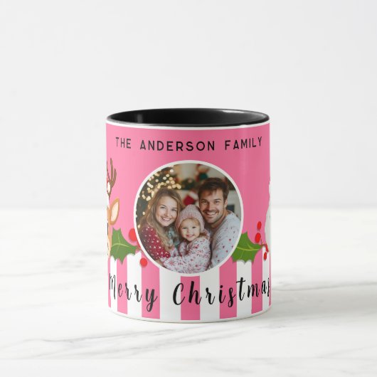 クリスマスかわいいサンタ・トナカイ&ホリー家族の写真 マグカップ (中央)