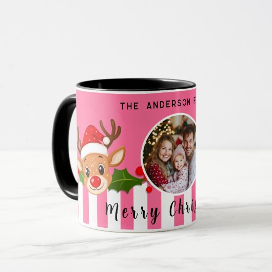 クリスマスかわいいサンタ・トナカイ&ホリー家族の写真 マグカップ (正面左)