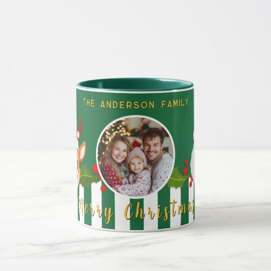 クリスマスかわいいサンタ・トナカイ&ホリー家族の写真 マグカップ (中央)