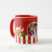 クリスマスかわいいサンタ・トナカイ&ホリー家族の写真 マグカップ (正面左)