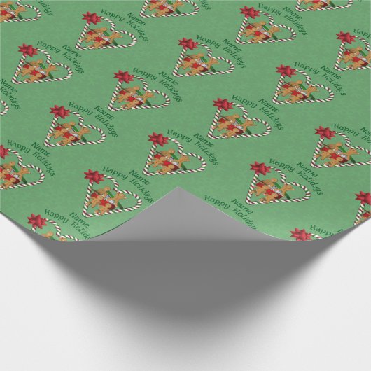 クリスマスかわいいジンジャーブレッドパーソナライズされたキャンディー ラッピングペーパー (角)