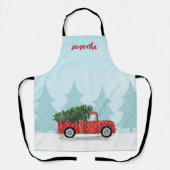 クリスマスかわいいスクリプト水の色素朴赤トラック エプロン (正面)