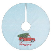 クリスマスかわいいスクリプト水の色素朴赤トラック ブラッシュドポリエステルツリースカート (正面)