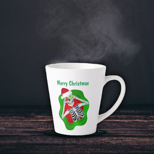 クリスマスかわいいスケルトンオーナメントアイズ(ばちゃばちゃ)跳ねる カフェラテマグ