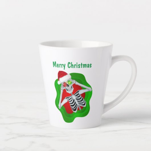 クリスマスかわいいスケルトンオーナメントアイズ（ばちゃばちゃ）跳ねる カフェラテマグ (右)