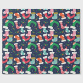 クリスマスかわいいストッキングブルー ラッピングペーパー (フラット)