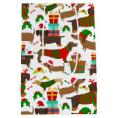 クリスマスかわいいダックスフント犬のパターン ミディアムペーパーバッグ (裏面)