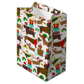 クリスマスかわいいダックスフント犬のパターン ミディアムペーパーバッグ (裏面アングル)