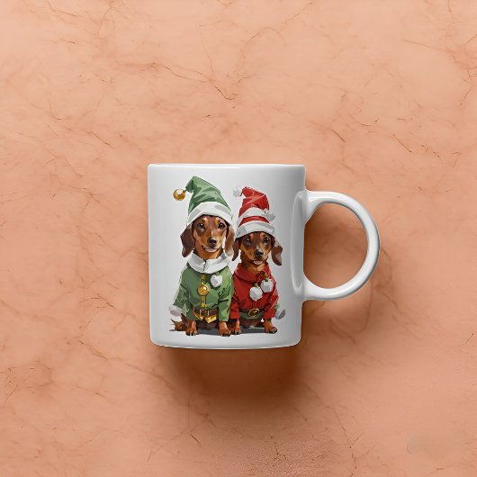 クリスマスかわいいダックスフント コーヒーマグカップ