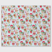 クリスマスかわいいテディベアーズホリーキャンディーキャン ラッピングペーパー (フラット)