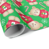 クリスマスかわいいテディベアーベアーキャンディーキャンディーキャンディーキャンディーレッドグリーン ラッピングペーパー (ロールコーナー)