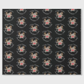 クリスマスかわいいトナカイのスクリプト雪の結晶ブラック ラッピングペーパー (フラット)