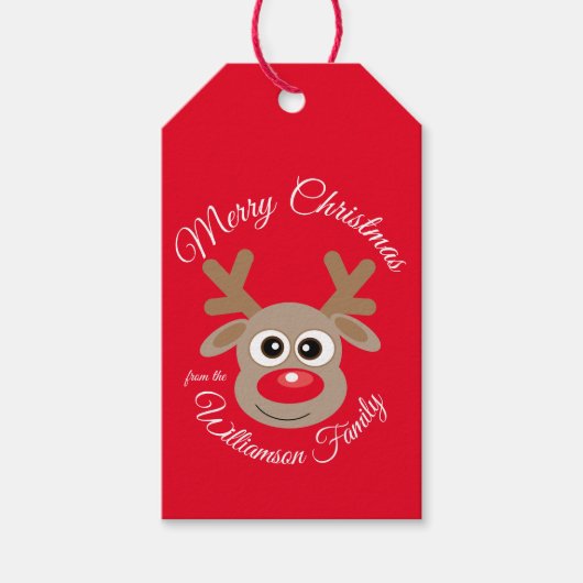 クリスマスかわいいトナカイの漫画のキャラクター ギフトタグ (正面)