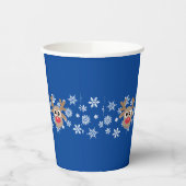 クリスマスかわいいトナカイの漫画の雪の結晶ブルー 紙コップ (左)