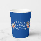 クリスマスかわいいトナカイの漫画の雪の結晶ブルー 紙コップ (右)