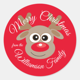 クリスマスかわいいトナカイの漫画レッド ラウンドシール