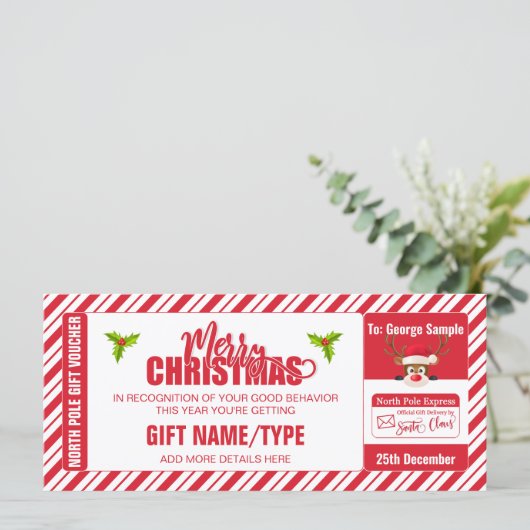 クリスマスかわいいトナカイチケット、ギフトカード/バウチャー (スタンド正面)