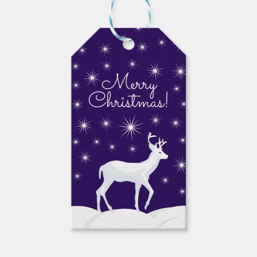 クリスマスかわいいトナカイ雪の夜空 ギフトタグ (正面)