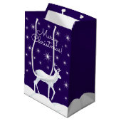 クリスマスかわいいトナカイ雪の夜空 ミディアムペーパーバッグ (裏面アングル)