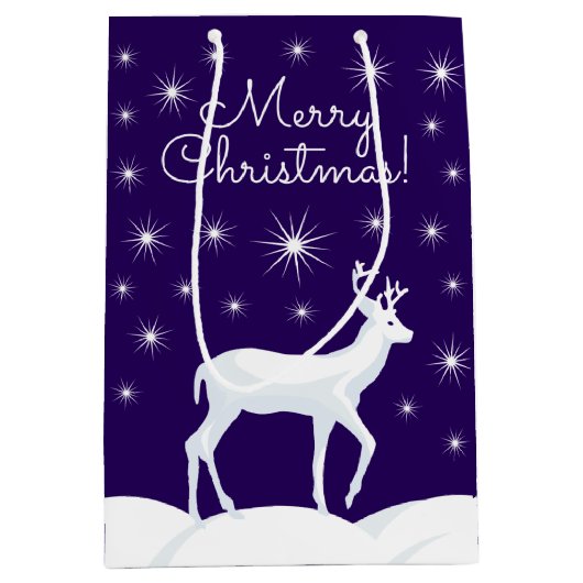 クリスマスかわいいトナカイ雪の夜空 ミディアムペーパーバッグ (正面)