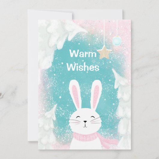 クリスマスかわいいバニーピンクとミント シーズンカード (正面)