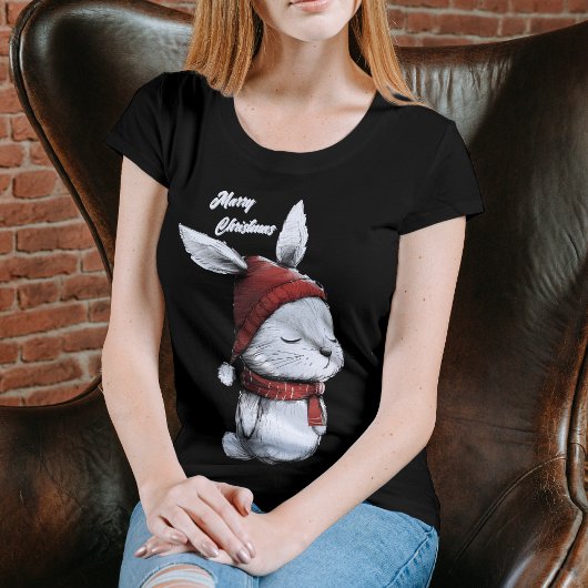 クリスマスかわいいバニーレッドハット Tシャツ
