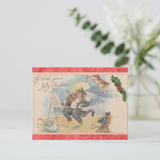 クリスマスかわいいビクトリアンヴィンテージ猫の動物 ポストカード (スタンド正面)