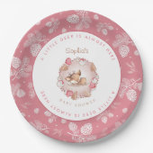 クリスマスかわいいピンクの鹿の女の子ベビーシャワー ペーパープレート (正面)