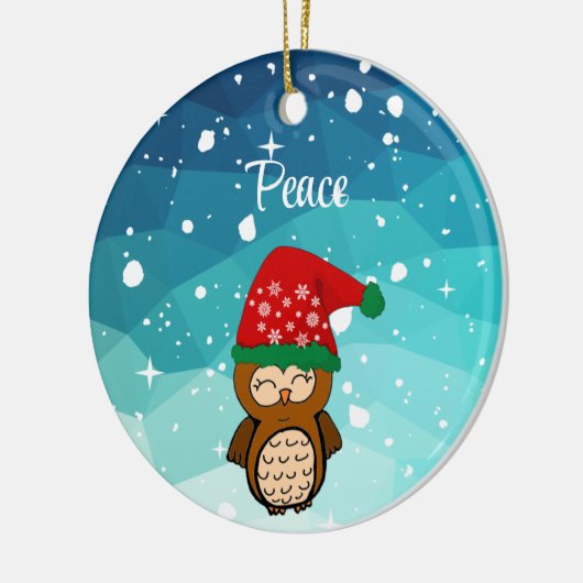 クリスマスかわいいフクロウの幸せ セラミックオーナメント (左)