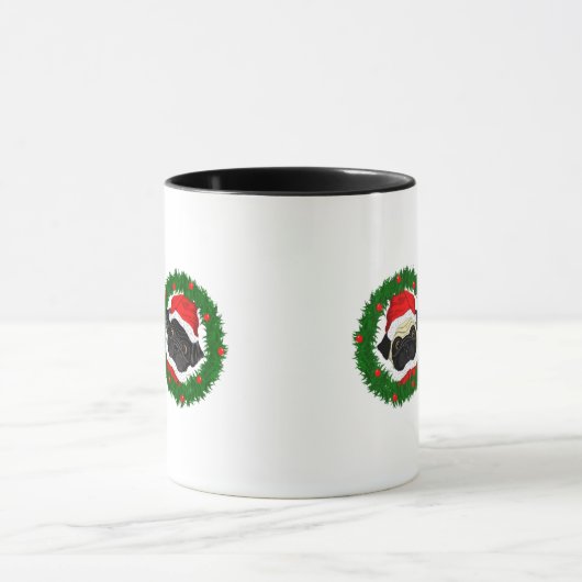 クリスマスかわいいブラックパグとポーンサンタ マグカップ (中央)