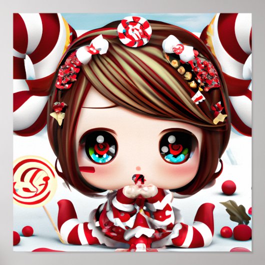 クリスマスかわいいベビーキャンディと明るい目 ポスター (正面)