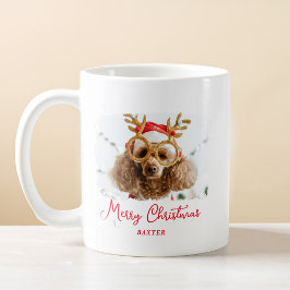 クリスマスかわいいペットおもしろいの子犬いけなの写真 コーヒーマグカップ