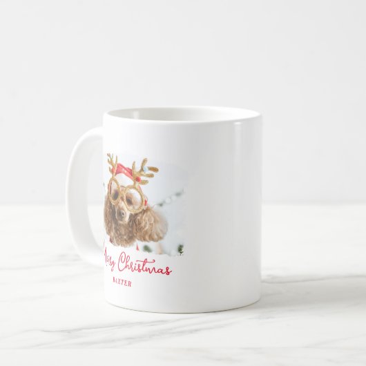 クリスマスかわいいペットおもしろいの子犬いけなの写真 コーヒーマグカップ (正面左)