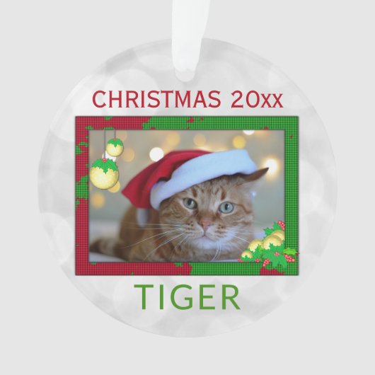 クリスマスかわいいペットキャットフォトオーナメント オーナメント (正面)