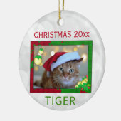 クリスマスかわいいペット猫の写真 セラミックオーナメント (左)