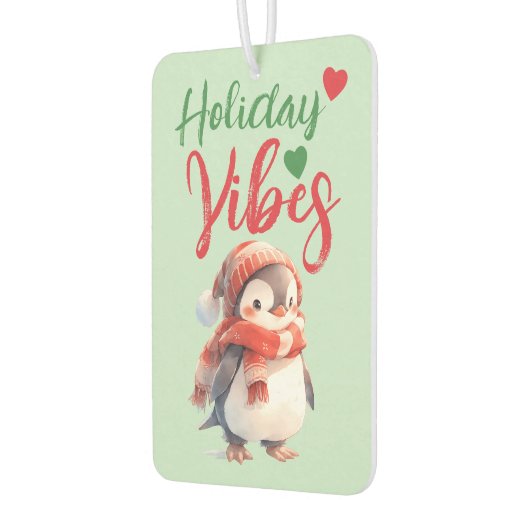 クリスマスかわいいペンギンの休日の緑の赤 カーエアーフレッシュナー (左)