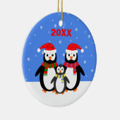 クリスマスかわいいペンギンの名前を追加する日付の両面 メタルオーナメント (右)