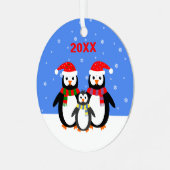 クリスマスかわいいペンギンの名前を追加する日付の両面 メタルオーナメント (正面左)