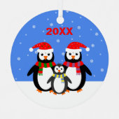 クリスマスかわいいペンギンの名前を追加する日付の両面 メタルオーナメント (正面)