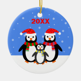 クリスマスかわいいペンギンの名前を追加する日付の両面 メタルオーナメント