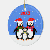 クリスマスかわいいペンギンの名前を追加する日付の両面 メタルオーナメント (左)