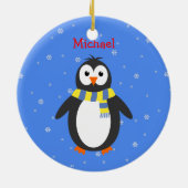 クリスマスかわいいペンギンの名前を追加する日付の両面 メタルオーナメント (裏面)