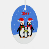 クリスマスかわいいペンギンの名前を追加する日付の両面 メタルオーナメント (正面右)